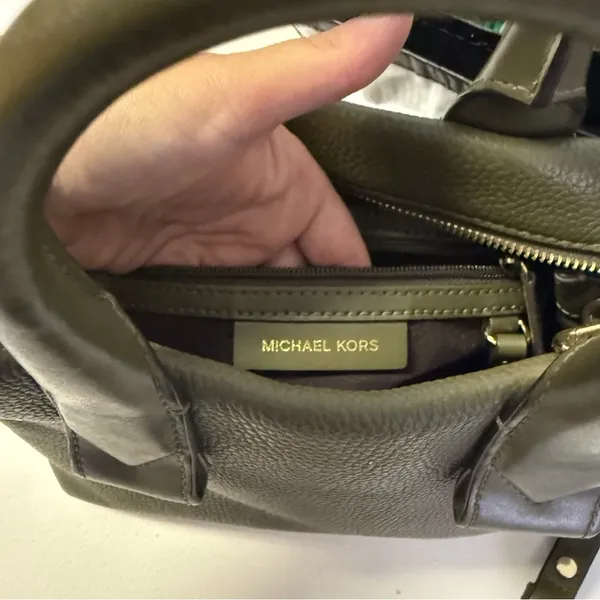 Michael Kors Rollins Satchel Green Pebbled Leather Tote Cross Body - Image 10