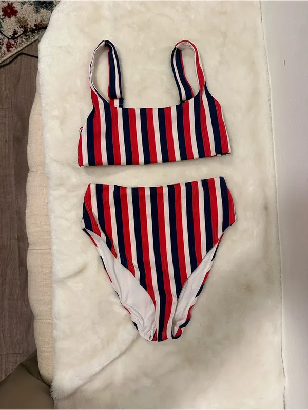 Show Me Your MuMu swim suit Red, Blue & White Striped Scoop Bikini Set - Image 2