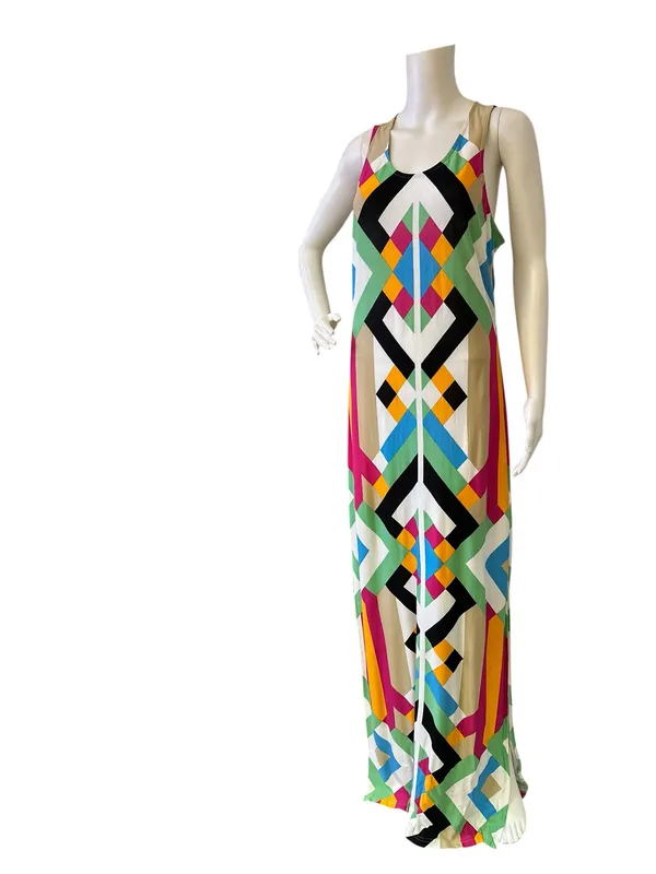 Venus Multicolor Geometric Maxi Dress - Sleeveless Scoop Neck - Image 2