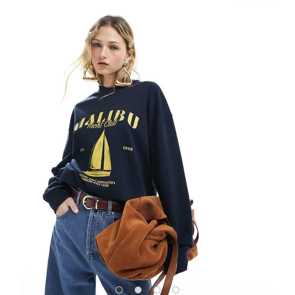 ASOS Malibu Yacht Club Graphic Sweatshirt XS Navy‎ - Image 2