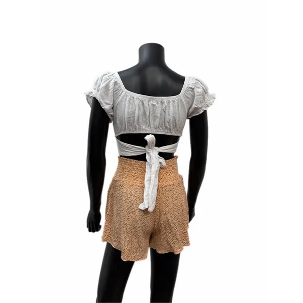 Aerie peach smocked high‎ waist flowy shorts polka dot cotton viscose S - Image 2