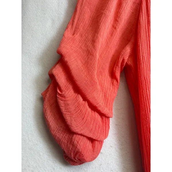 Indigo Rose Women Coral Pink Crinkle Gauze Ruffle Sleeve Shift Dress XL - Image 5