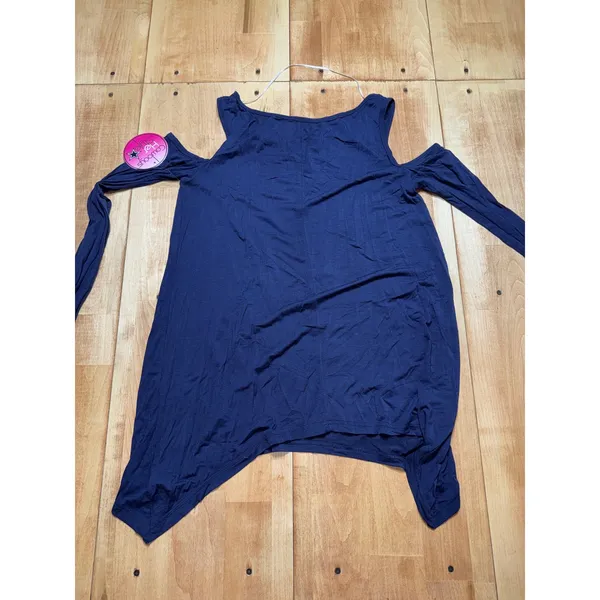 Cowboys Her Style Navy Blue‎ Cold Shoulder Star Rhinestone Tunic Top Women Small - Image 6