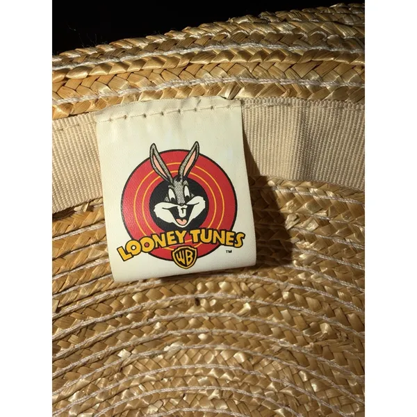 Vintage 1999 Looney Tunes Tweety Bird Straw Sun Hat Patch 90s Gardening - Image 4