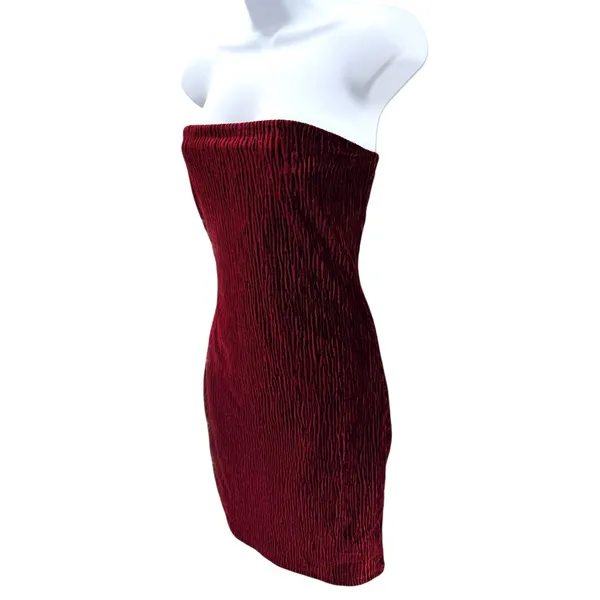 Naked Wardrobe Red Textured Strapless Bodycon Tube Mini Dress Small Going Out‎ - Image 4