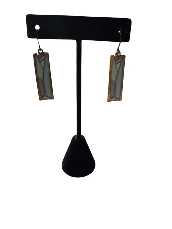 NWT Modernist‎ Mixed Metal Geometric Bar Drop Earrings Green & Peach Enamel - Image 3