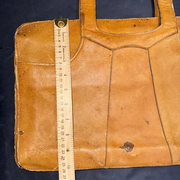Vintage‎ Genuine Leather Tan Rustic Distressed Workwear Satchel Briefcase Bag - Image 3