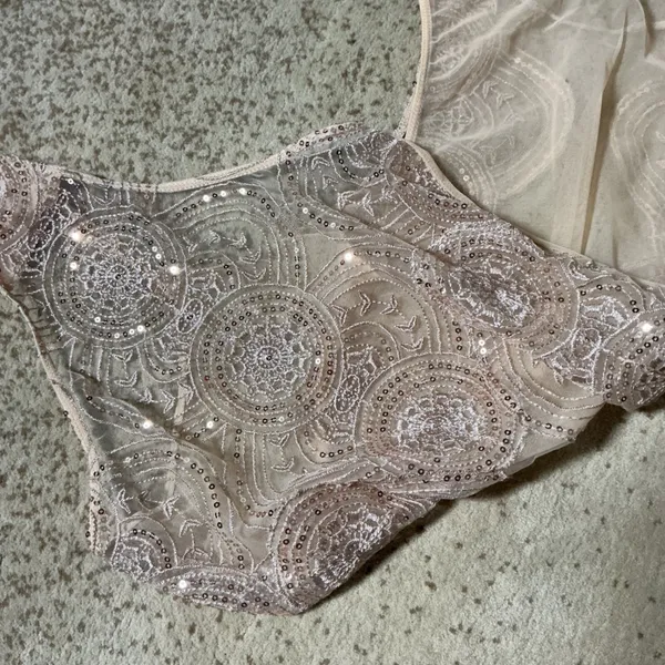 Sequin Festival Mesh Medallion Bodysuit Women M Gold Sheer Sleeveless - Image 6