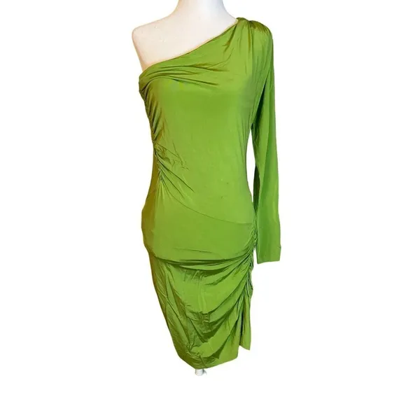Atlein Collective One Shoulder Dress in Green XLarge Womens Jersey Mini - Image 5