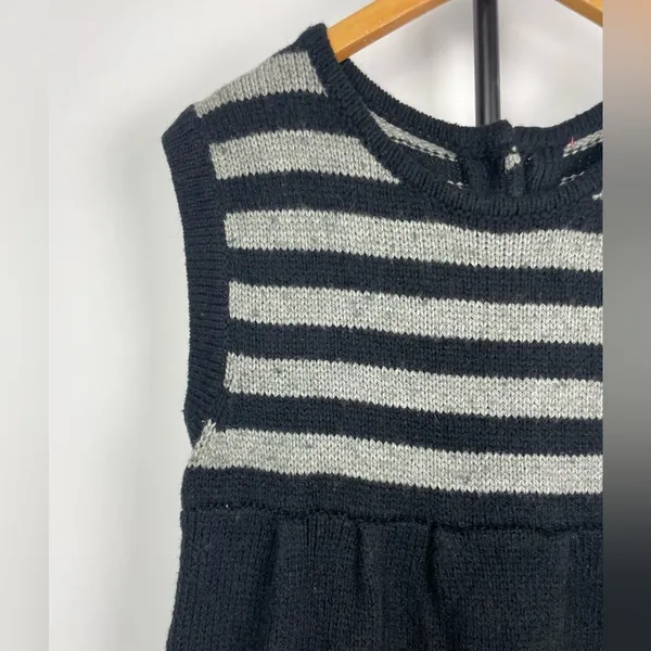 LUX Black Gray‎ Striped Knit Empire Waist Sleeveless Babydoll Sweater Dress - Image 4