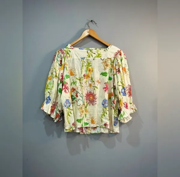 Floral Laura Ashley Linen Blend Button Up Blouse Size M EUC - Image 4
