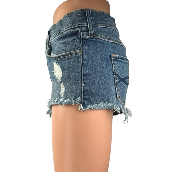 Abercrombie & Fitch Blue Medium Wash Distressed Mid Rise Cutoff Denim Shorts 4 - Image 2