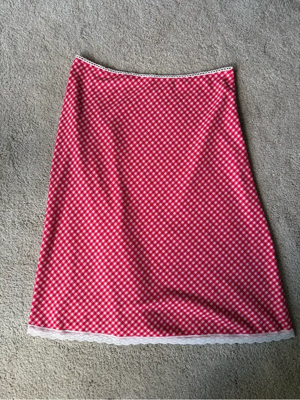 Princess Polly red and white red check gingham boho lace midi skirt size US 10 - Image 2