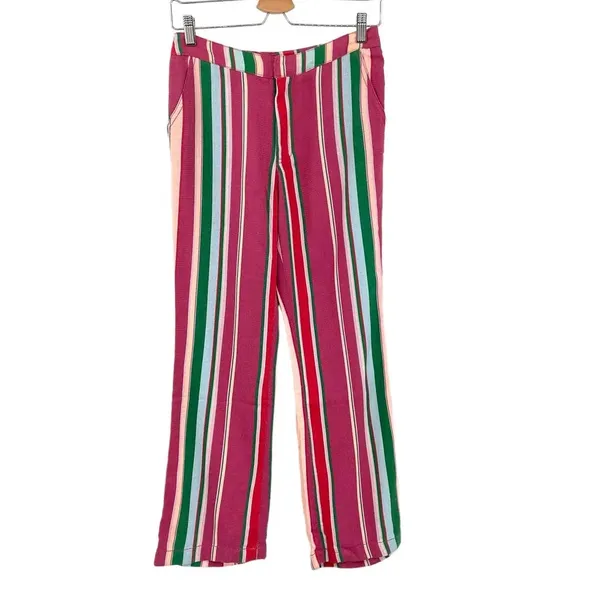 Free People La Paz Stripe Cotton‎ Blend Ankle Pants Berry Combo Size 0 - Image 3