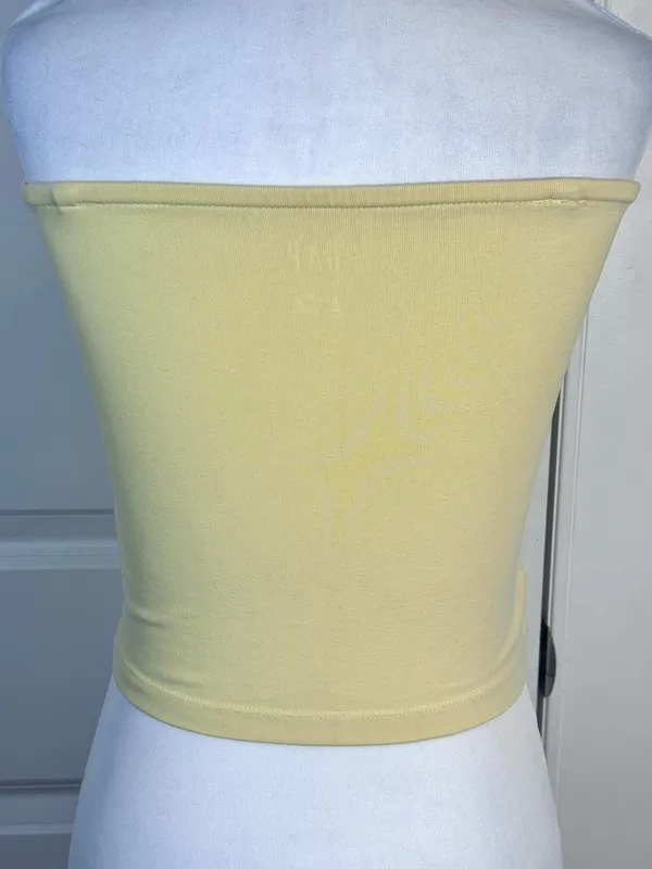 GAP Petite Tube Top S Butter Yellow Strapless Cotton Y2K Bandeau Cropped Stretch - Image 3