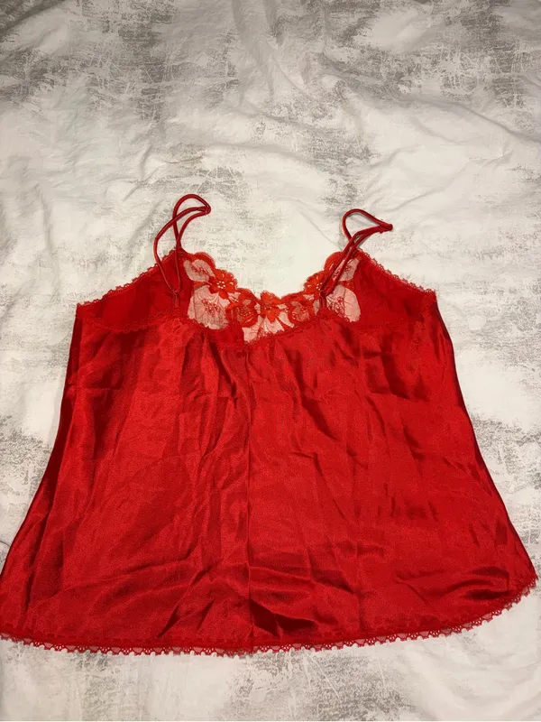 Vintage Warner’s Scarlet Red Satin Lace Cami - Image 5