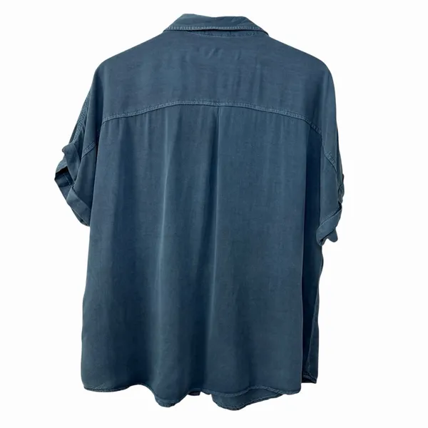 Maurices Blue Utility Top L Short Sleeve Button Front 100% Rayon Relaxed‎ Fit - Image 3