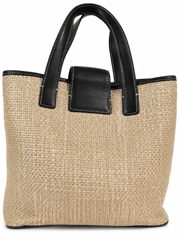 Vintage Coach 6185 Straw Basket Tote Bag Black Leather Turnlock Y2K - Image 3