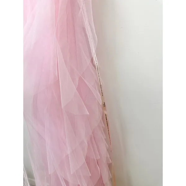 Lulus Delightful Beauty Pink Mesh Strapless Ruched Ruffled Maxi Dress Small NWT - Image 8