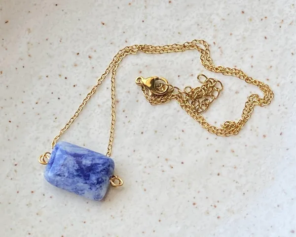 Handmade square stone boho simple statement necklace🌀💙 - Image 4