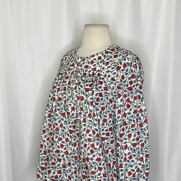 NWT!! J. CREW Shirred Popover Top Blouse Rosewood Floral‎ Preppy Buttons X-Small - Image 7