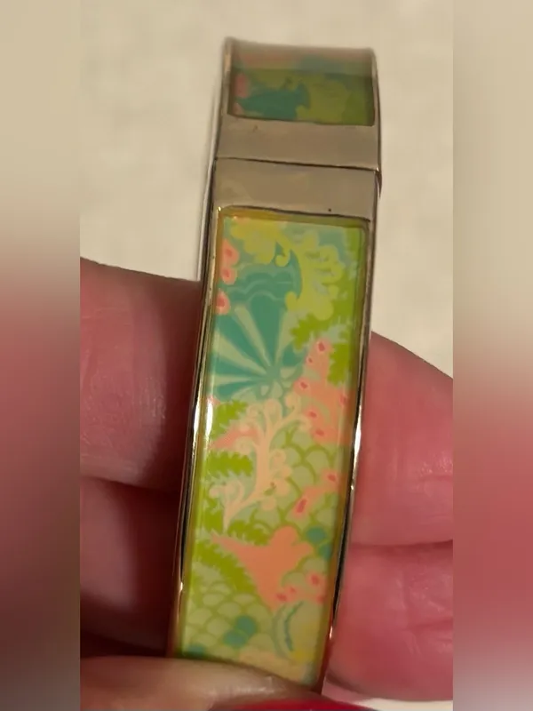 Lilly Pulitzer Colorful Floral Print Gold Tone Hinged Cuff Bracelet - Image 6