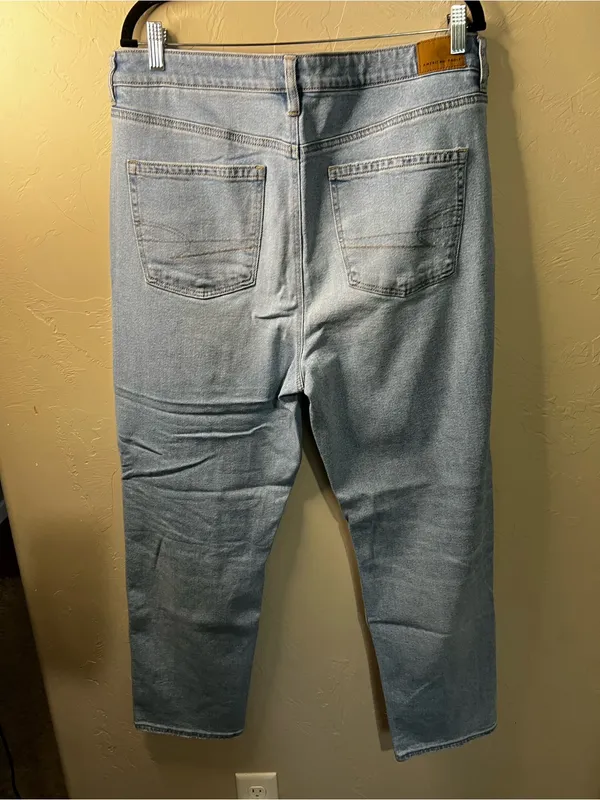 American Eagle Mom Straight High Rise Distressed Light Wash Denim Jeans - Image 7