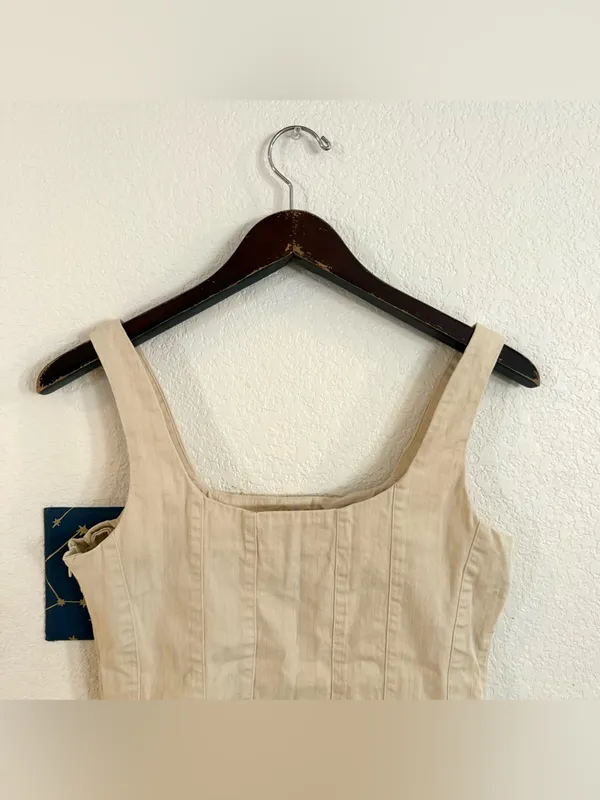 Banana Republic Womens Shirt Beige Peplum Square Neck Sleeveless Cotton Size 4 - Image 4
