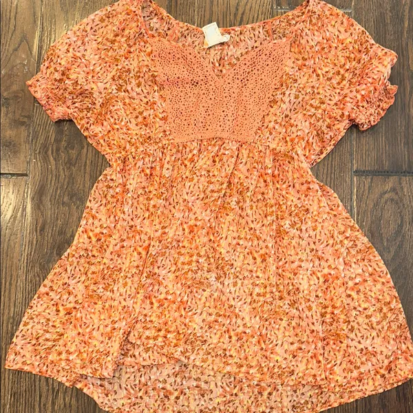 Mudd Peach Floral Blouse vintage size medium sheer babydoll Bella swan Y2K - Image 2