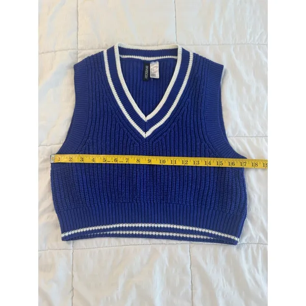 H&M Royal Blue White Rib Knit Cropped Sweater Vest Preppy Tennis Y2K Academia - Image 5