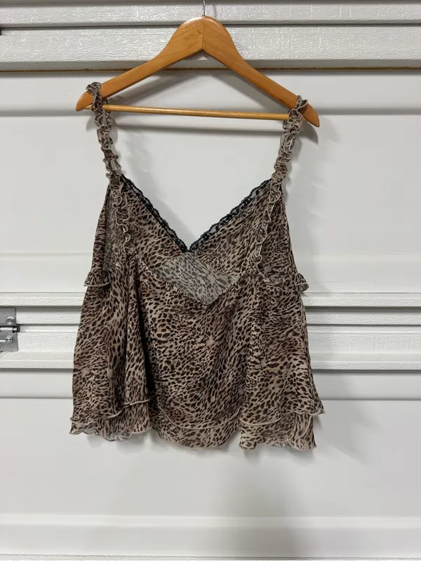 Motel Melinda Frill Cami Top In Chiffon Leopard Large New - Image 4
