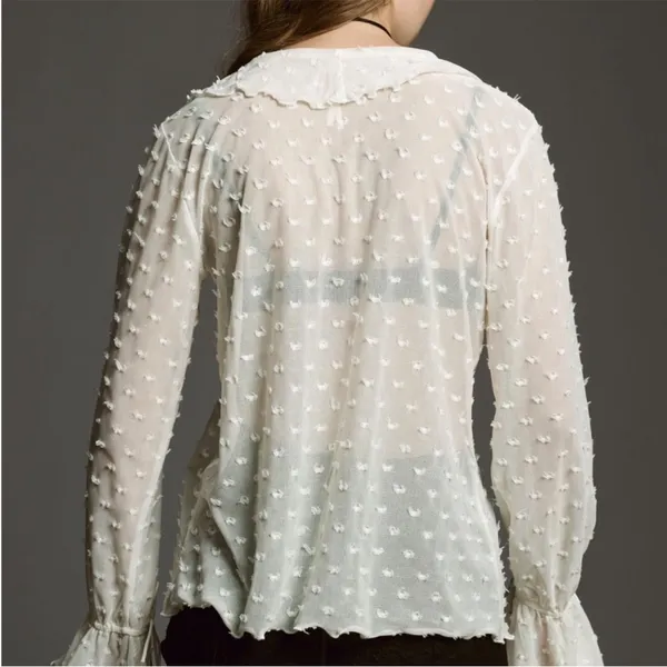 By ANTHROPOLOGIE Long-Sleeve Clip Dot Sheer Textured Blouse Women's Size Medium - Image 3