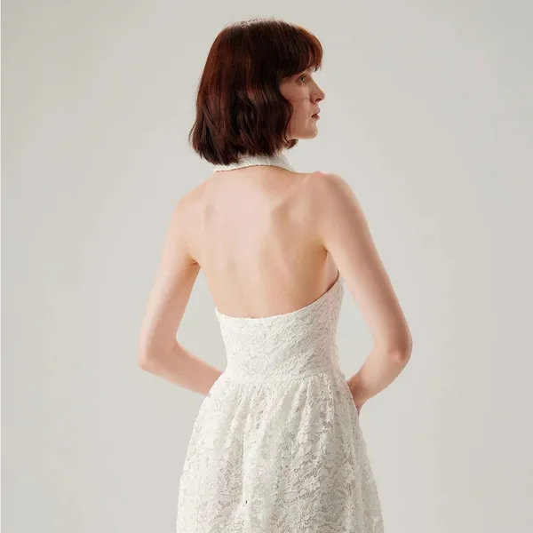 RIHOAS White Lace Collared Sleeveless Mini Dress S - Image 5