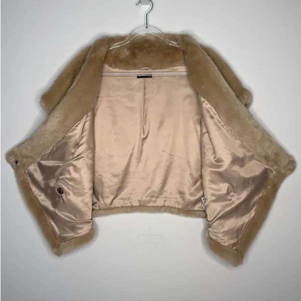 2000s Sisley Tan Faux Fur Shawl Wrap Poncho Cape Size small oversized - Image 10