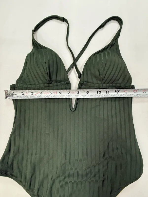 Shade & Shore Dark Green Ribbed One-Piece Swimsuit - Image 7