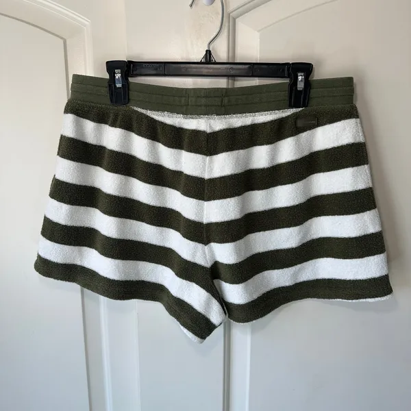 Outerknown High Tide Striped Terry Shorts Green White‎ Lounge Organic Cotton L - Image 3