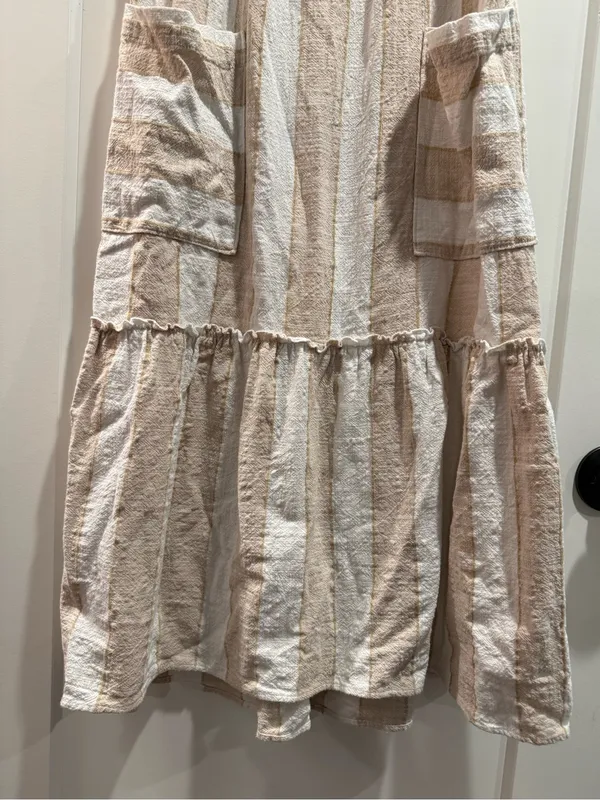 Anthropologie Maeve Tan Tonal Striped Cotton‎ Midi Sundress Size Small - Image 4