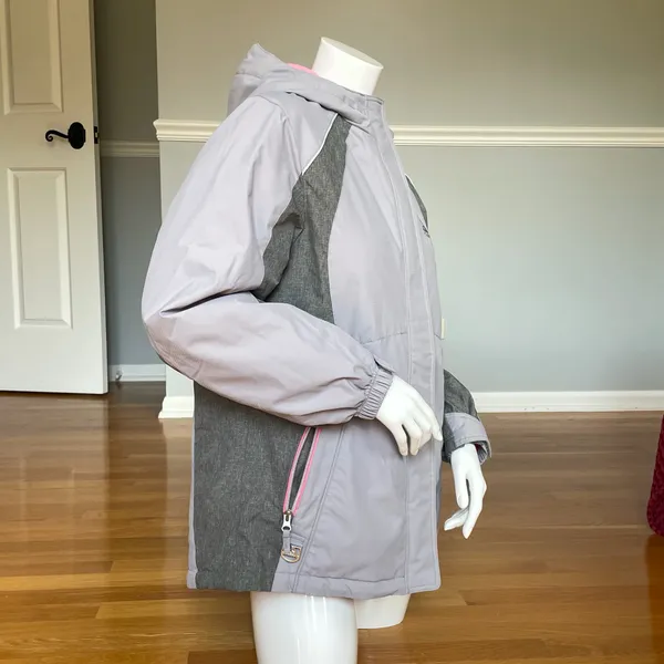 Gerry Girls Ski Jacket Size L 14/16 Gray Pink Hooded Winter Snow Coat - Image 4