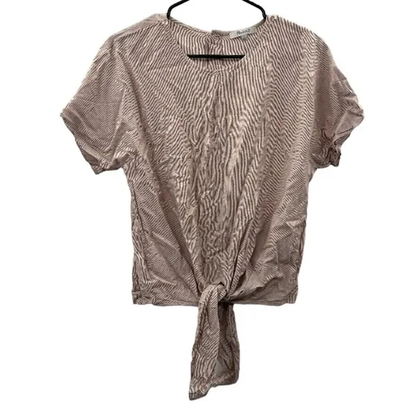 Madewell Button-Back Tie Short Sleeve Tee in Stripe‎ Size M - Image 3