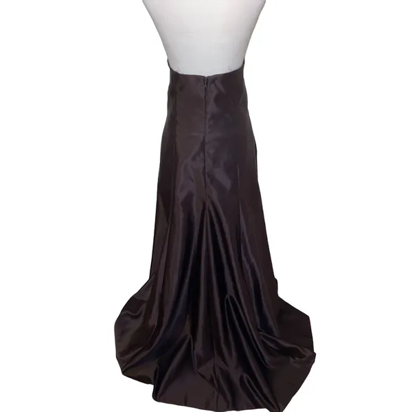Vintage 90s Jessica McClintock Sweetheart Strapless Satin Gown, Chocolate Brown - Image 3