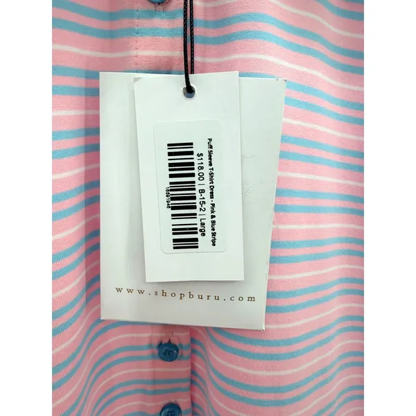 BURU Pastel Striped Puff Sleeve T-Shirt Dress L NWT Preppy Grandmillennial Polo - Image 3