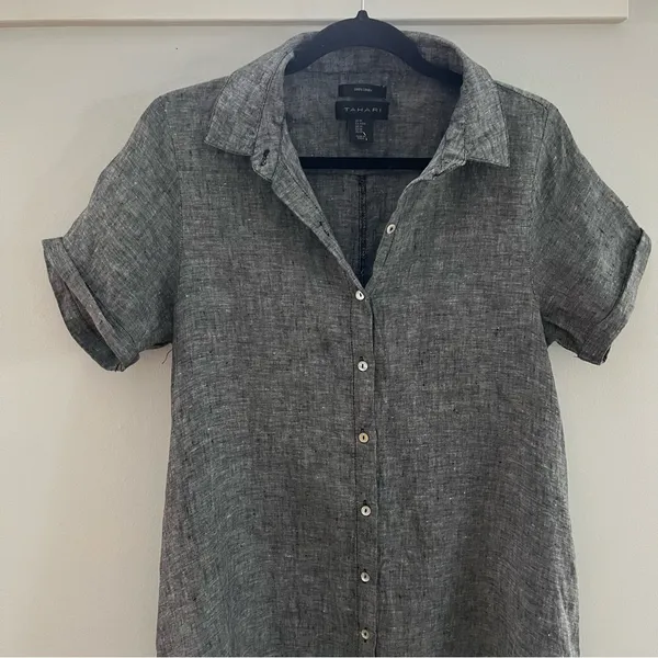 Tahari 100% Linen Dress With Chambray Coloring and convenient side pocket M - Image 2