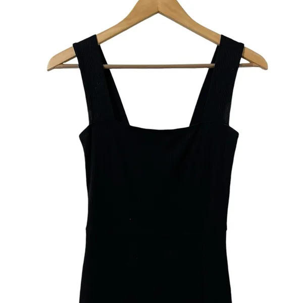 REFORMATION Cassi Black Knit Ribbed Square Neck Sleeveless Slit Midi Dresss - Image 11