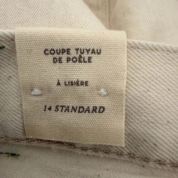 AE77 Stovepipe Selvedge Jeans Women 14 Regular Cream NWT Organic Cotton Straight - Image 13