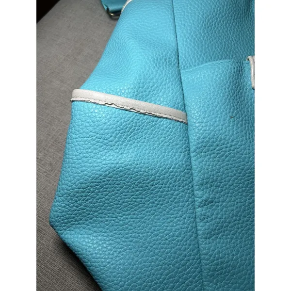 Nicole Miller Tote Bag Womens Large Turquoise PVC Shoulder Travel Zip Studded - Image 14