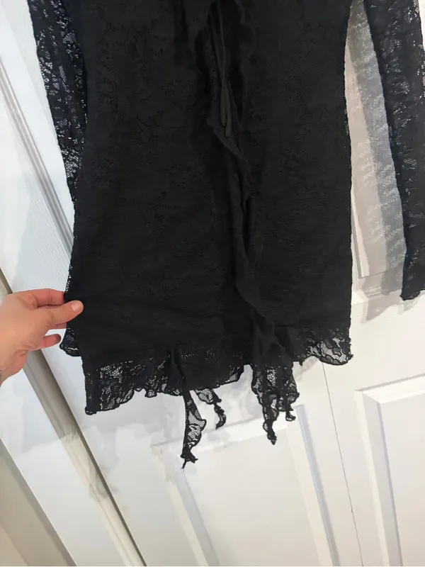 Princess Polly Black Lace Ruffle Dress - Image 3