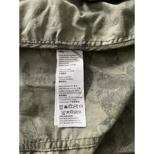 Eddie Bauer Women’s L Hooded Adventurer Hiking Parka Jacket Camouflage Vented - Image 4