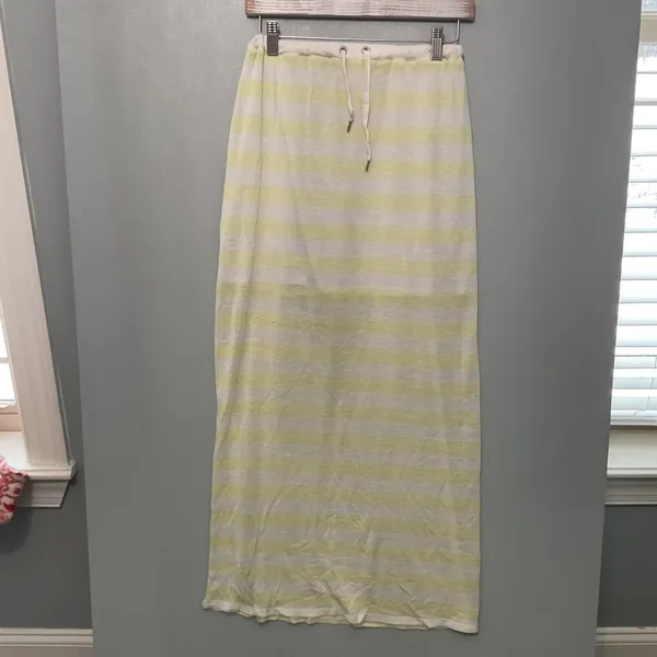 Victoria's Secret Women Maxi Skirt Yellow White Striped Drawstring Size XS - Image 3