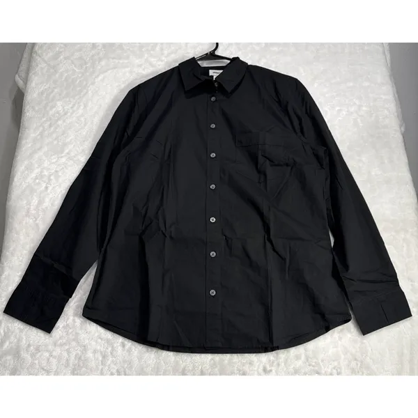 J. Crew Petite Button-Up Cotton Poplin Shirt Long Sleeve Womens L Petite Black - Image 6