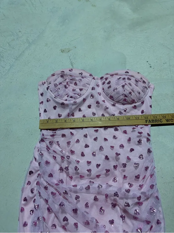 Superdown Strapless Pink Sequin Heart Ruched Mini Dress small - Image 3